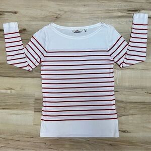 VINEYARD VINES Boatneck Top Casual Knit Pima Modal Pullover Red White Stripe S